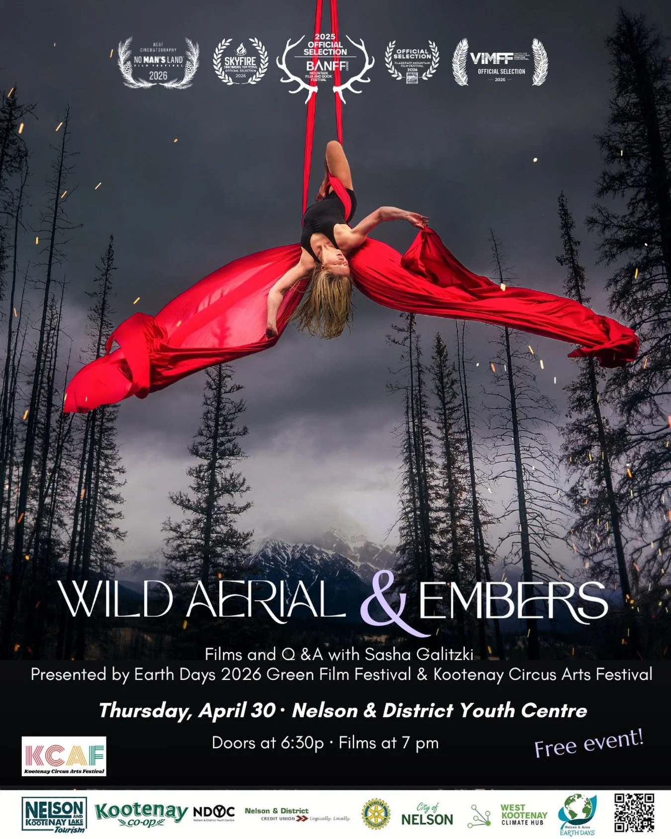 In collaboration with Nelson Earth Days, the KCAF is proud to announce this free screening of &ldquo;Wild Aerial&rdquo; and &ldquo;Embers&rdquo; by Sasha Galitzki on Thursday April 30th at the Nelson &amp; District Youth Centre!

Come join us!

@eart