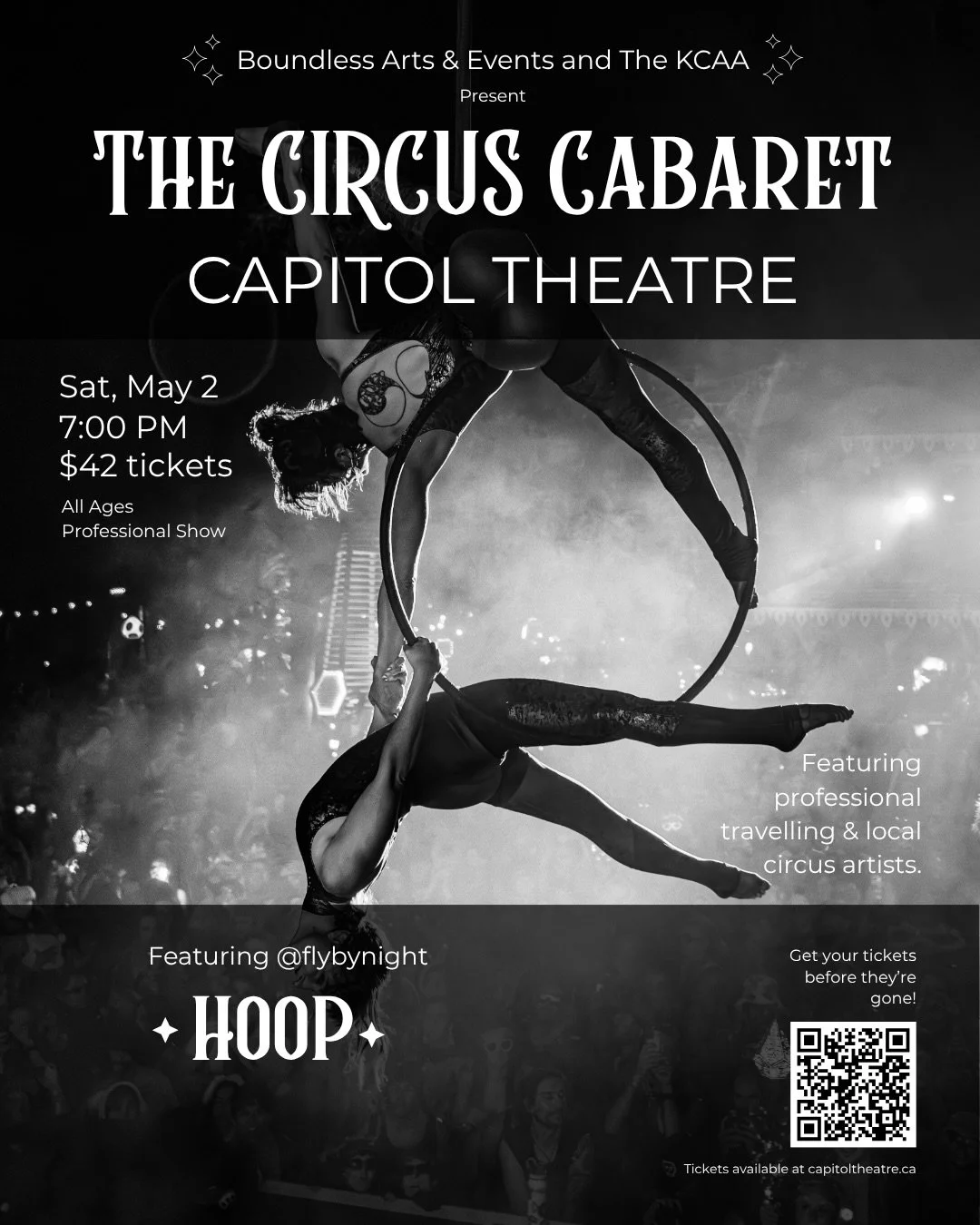 We have a stacked show for you at The Circus Cabaret May 2nd! Tickets are over 80% sold&mdash;get yours before they&rsquo;re gone. @capitolnelsonbc 

Join us for a night of aerial arts, clowning, acrobatics, magic, wiener dog tricks, hand balance, da