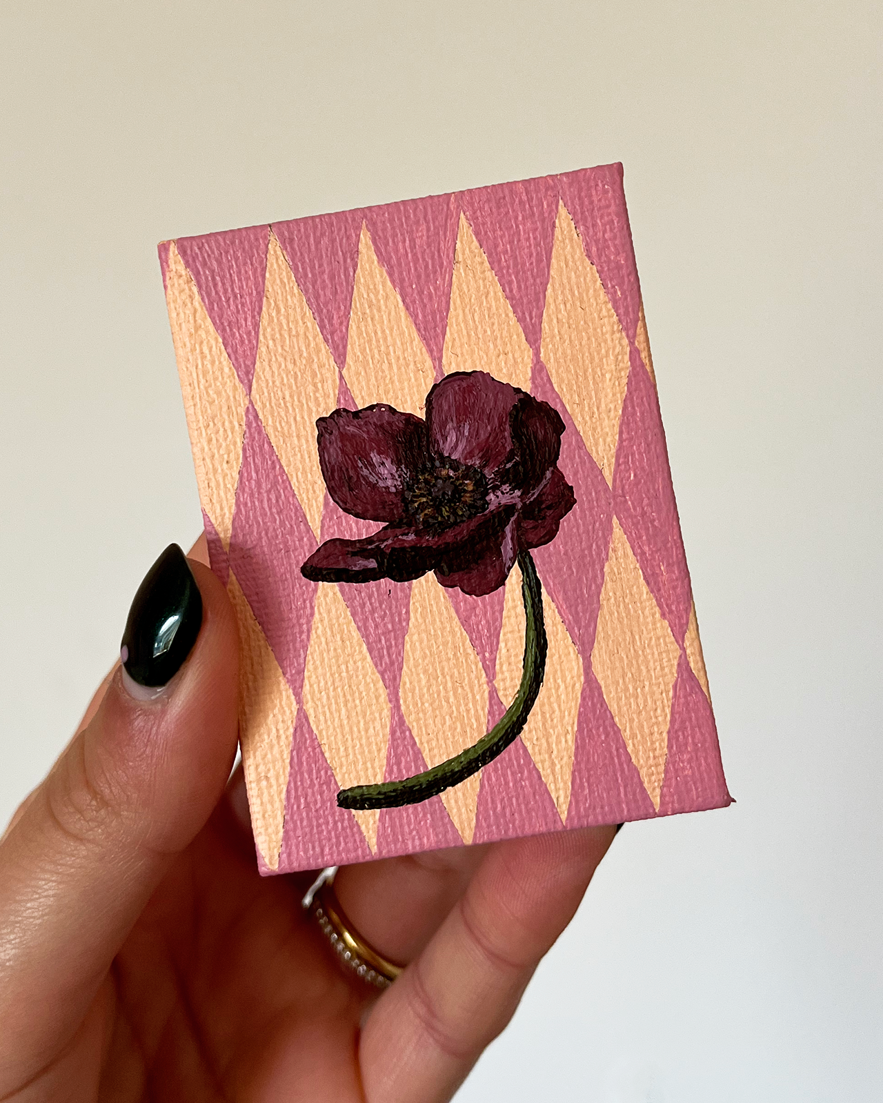 Anemone Harlequin | Mini Original Acrylic Painting | Magnetic Canvas