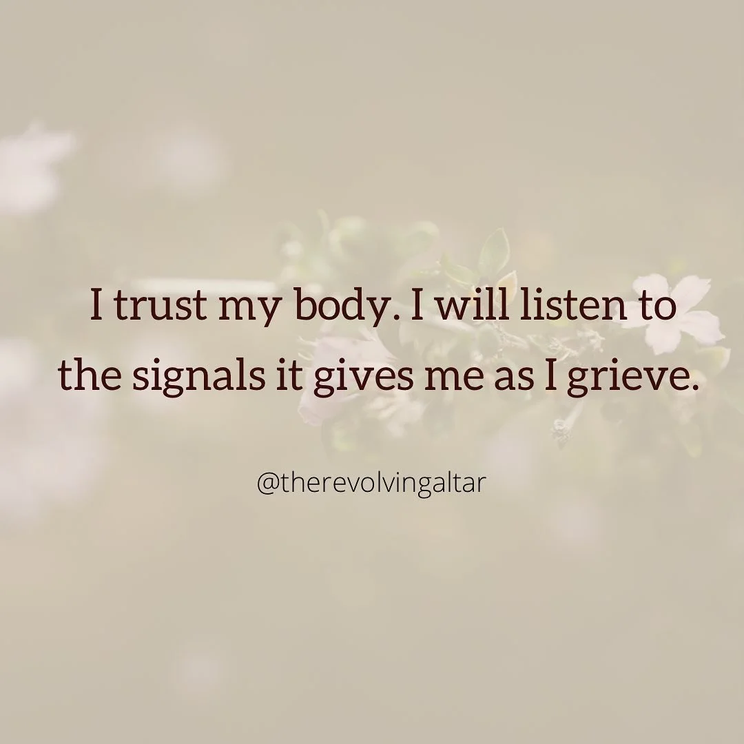 Our bodies are so wise. Sometimes grieving means we need extra sleep, sometimes it means we need to move in order to release. Sometimes the only way to access feeling fully is to listen for the pangs deep inside our bellies, and hold careful space fo