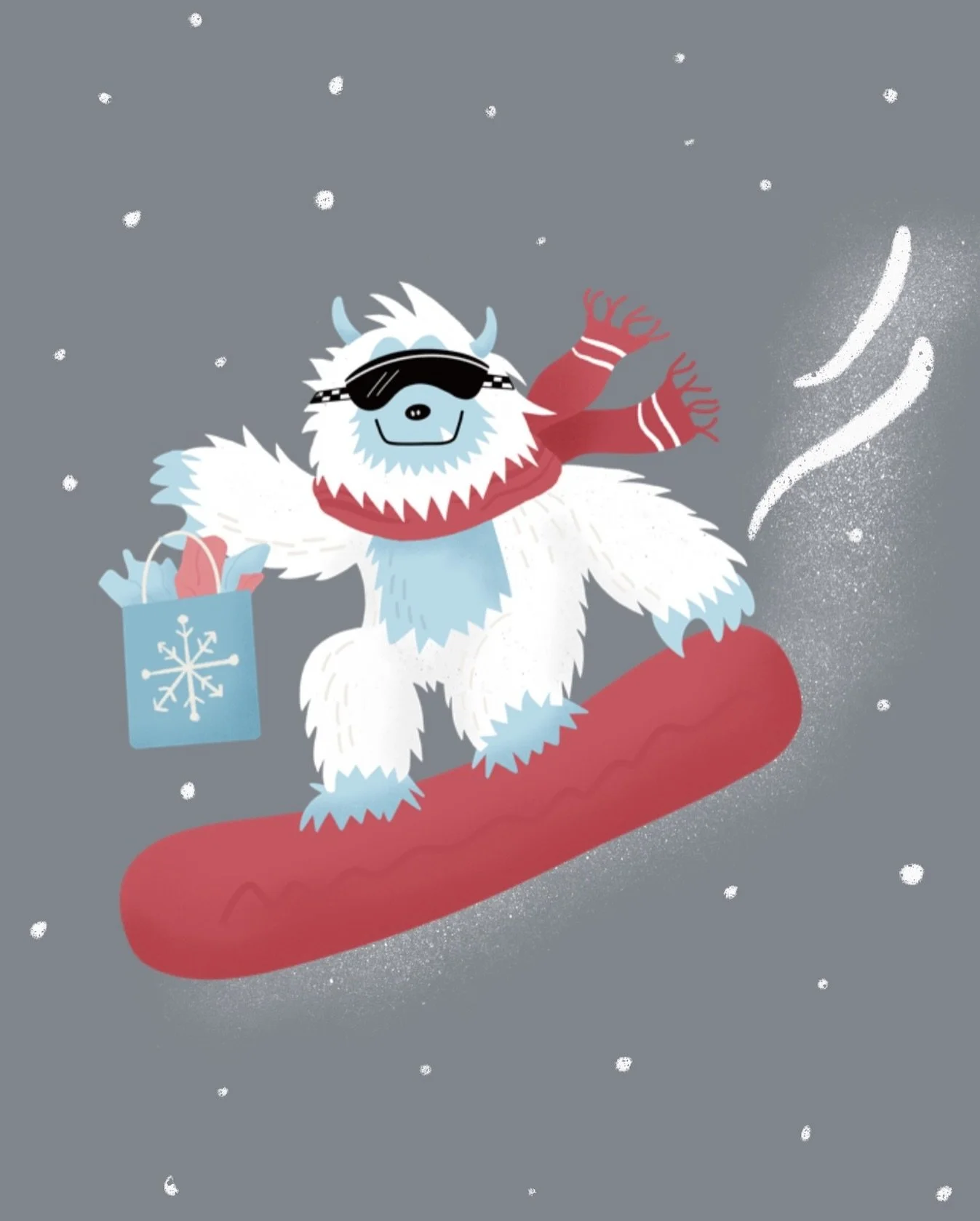 Yeti is ready for some shredding 🥶 and some gift giving just in time for Christmas 🌲

Yeti / Christmas / illustration / Surface Pattern Design / Art Licensing