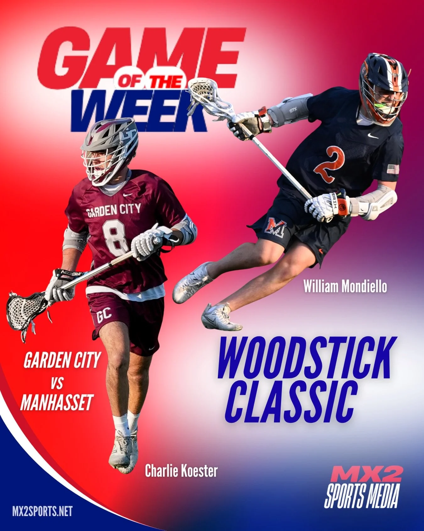 GAME OF THE WEEK 🚨

The 144th Woodstick Classic...

The nations longest continuous high school boys lacrosse rivalry.
Saturday night, under the lights.

Garden City vs. Manhasset

📍 Manhasset HS
🗓 Saturday 5/2
⏰ 7:00 PM

Big stage. Big crowd. Big-