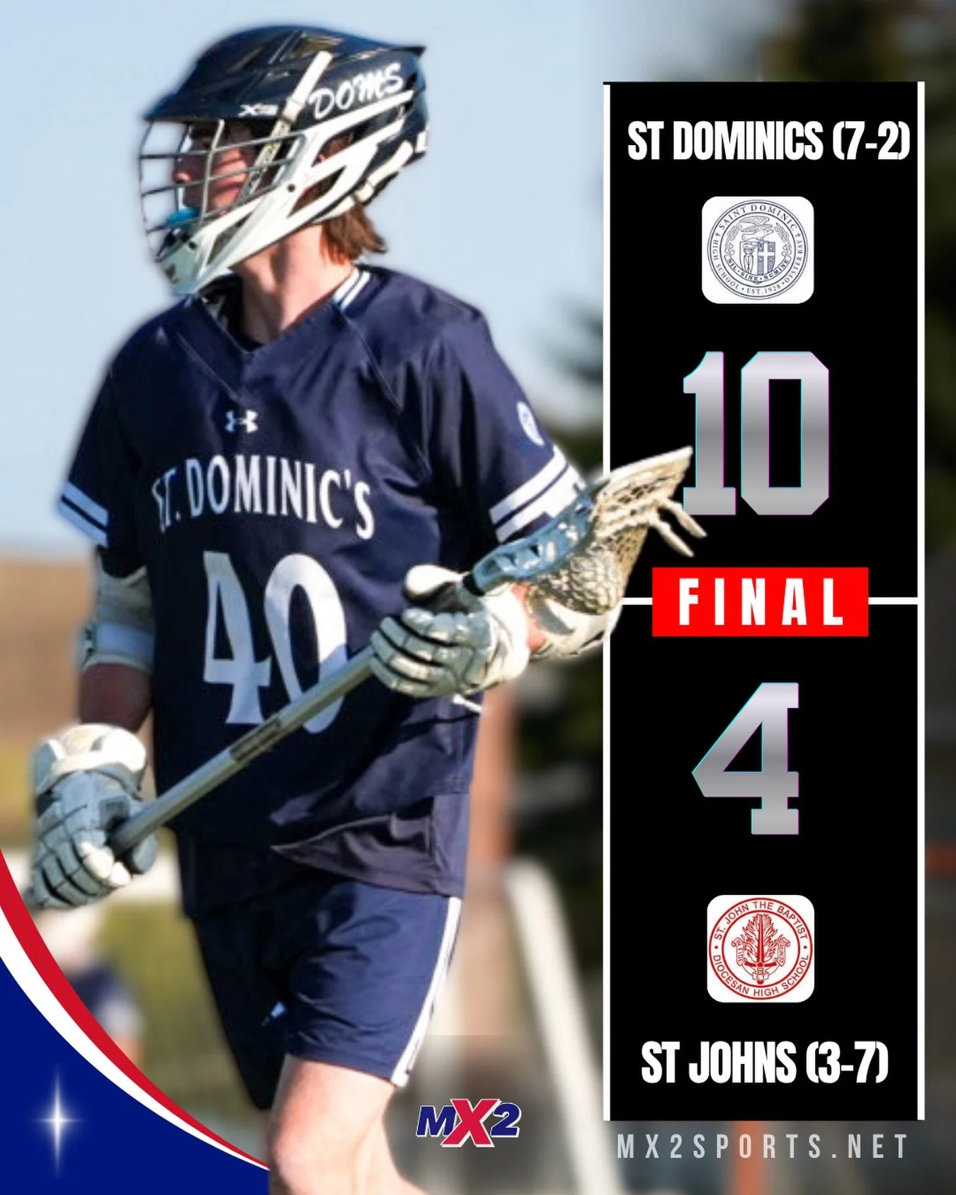 St Dom&rsquo;s (7-2) defeats St John the Baptist (3-7)&hellip; 10-4. Follow MX2 for highlights. Photo Credit: @longislandlaxphoto #mx2sportsmedia #longislandlacrosse #highschoollacrosse #lacrosse