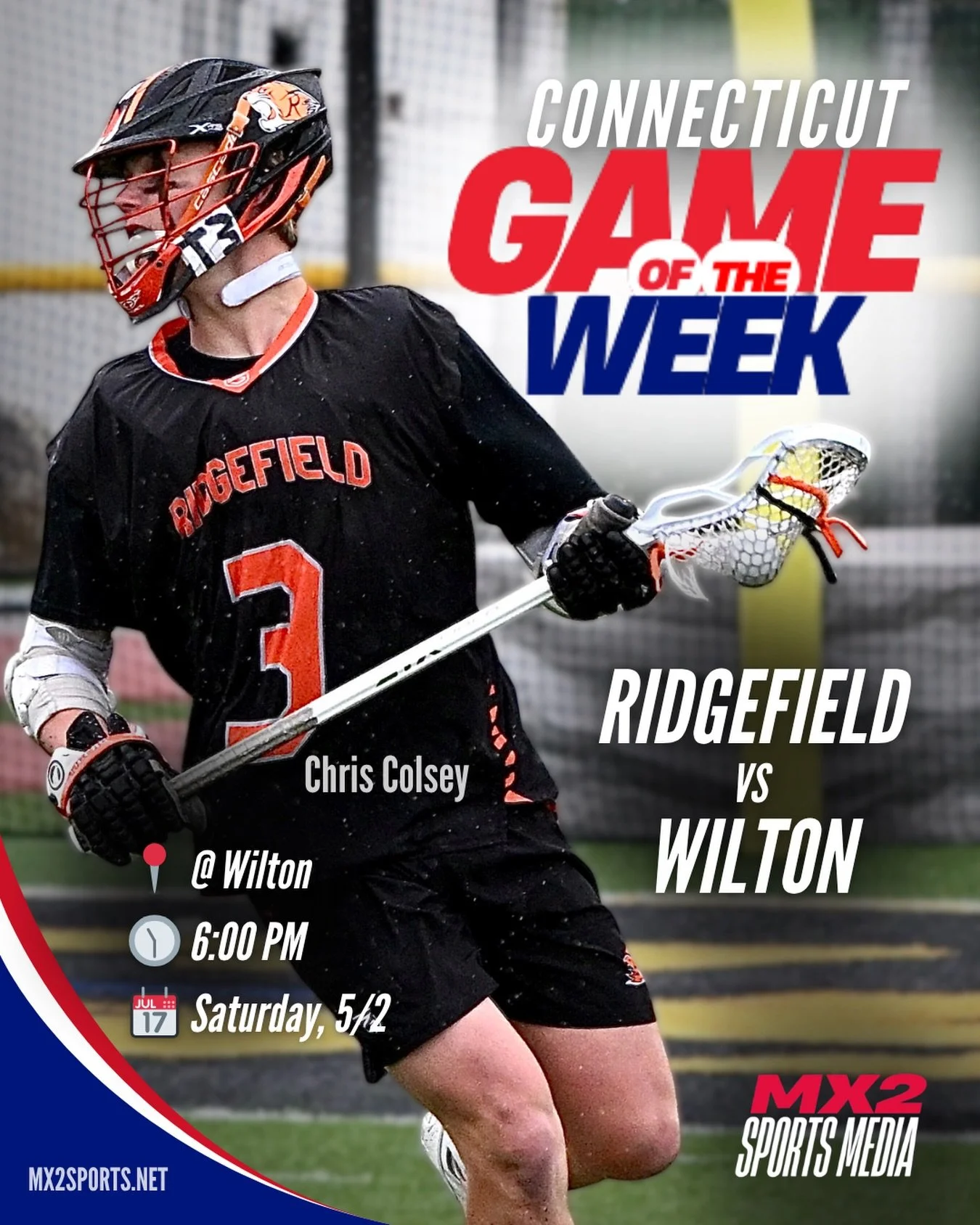 The Ridgefield/Wilton game is this week&rsquo;s Connecticut Game of the Week&hellip; Saturday, 5/2 at 6:00 PM @ Wilton! 🔥 Follow MX2 for all the highlights! 🔦 #lacrosse #mx2sportsmedia #highschoollacrosse