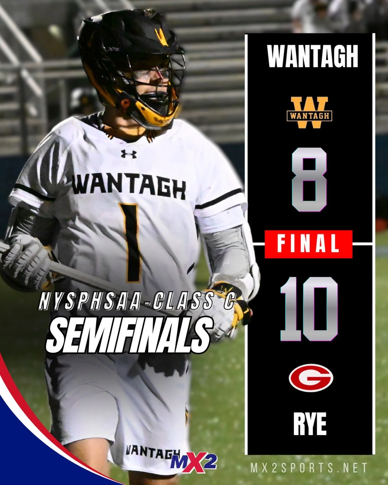 FINAL | Class C State Semifinal

Wantagh&rsquo;s outstanding season comes to an end in Middletown.

Rye defeated the Warriors, 10-8, in the NYSPHSAA Class C State Semifinal.

Wantagh battled to the final whistle, finishing a memorable season that inc