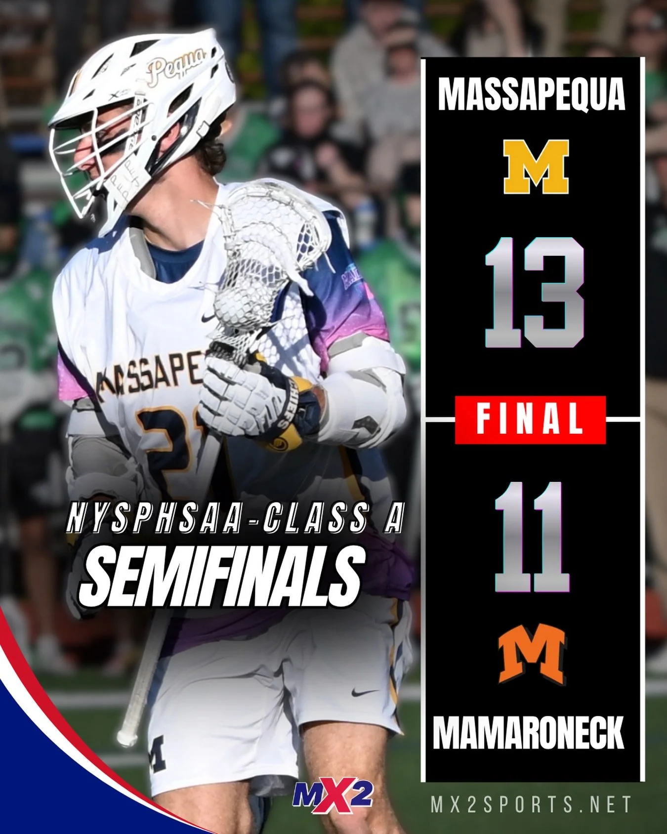 FINAL | Class A State Semifinal

Massapequa is headed to the State Championship Game.

The Chiefs defeated Mamaroneck, 13-11, in the NYSPHSAA Class A State Semifinal, punching their ticket to Sunday&rsquo;s state final.

In a battle between two of Ne