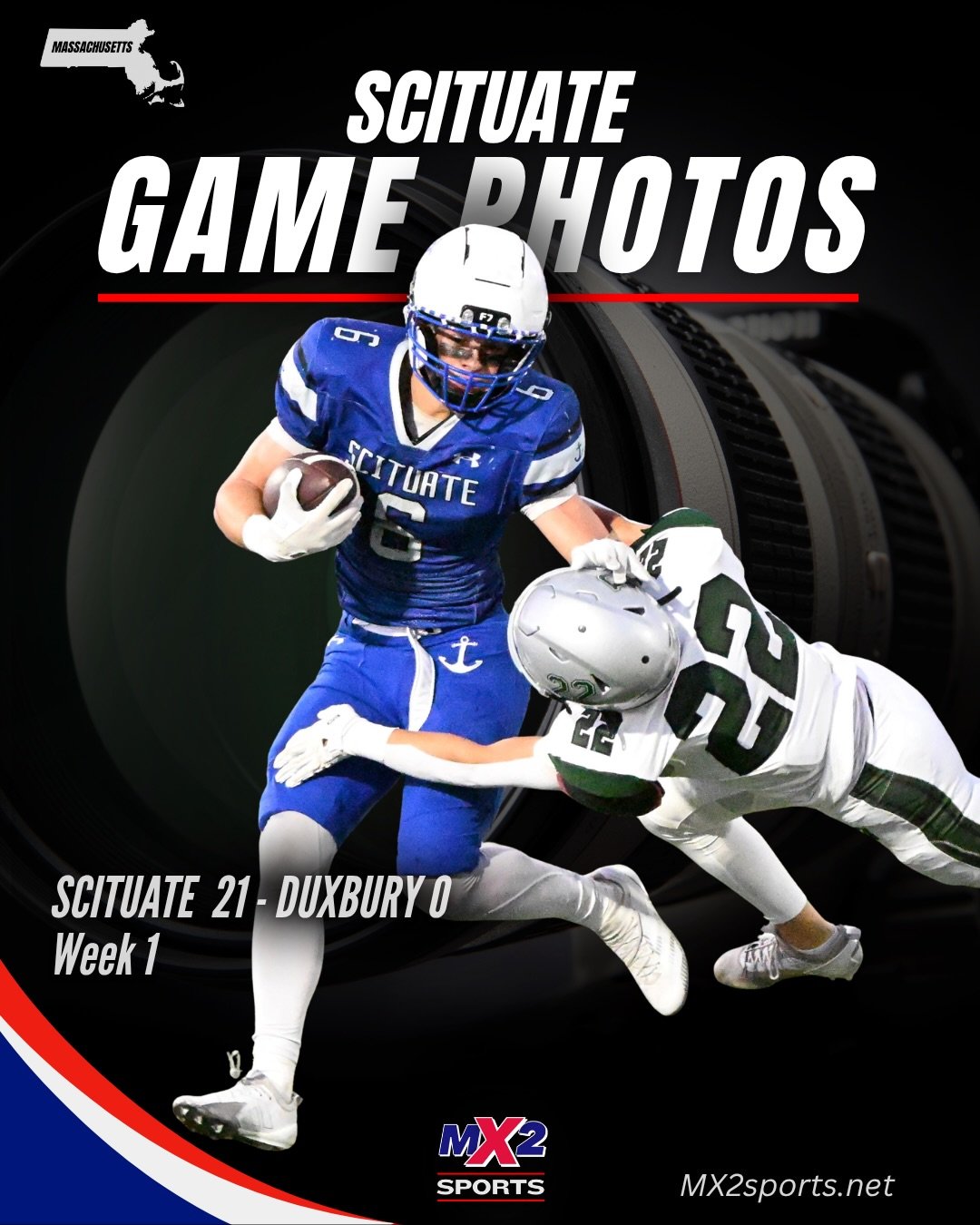 📸 SCITUATE GAME PHOTOS

More from opening night as Scituate took down Duxbury, 21&ndash;0, to start the 2026 season.

A great first night of Massachusetts coverage for MX2 &mdash; plenty more to come.

📷 Game photos will be available for purchase a