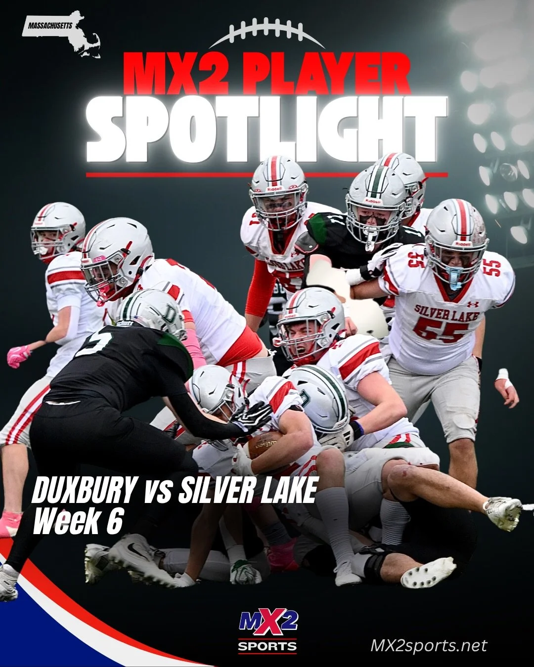 🏈 MX2 PLAYER SPOTLIGHT | DUXBURY vs. SILVER LAKE

📸 16 players. Two teams. One great matchup!

MX2 Sports Media is spotlighting 16 players from both Duxbury and Silver Lake following Duxbury&rsquo;s 34&ndash;19 victory!

🔥 Check out some of the ac
