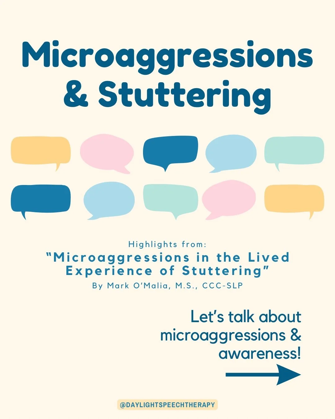 Highlights from &ldquo;Microaggressions in the Lived Experience of Stuttering&rdquo; by Mark O&rsquo;Malia, M.S., CCC-SLP. 
❕If you&rsquo;ve said any one of these things before&mdash;you&rsquo;re not alone. Shame is NEVER the name of the game here. L