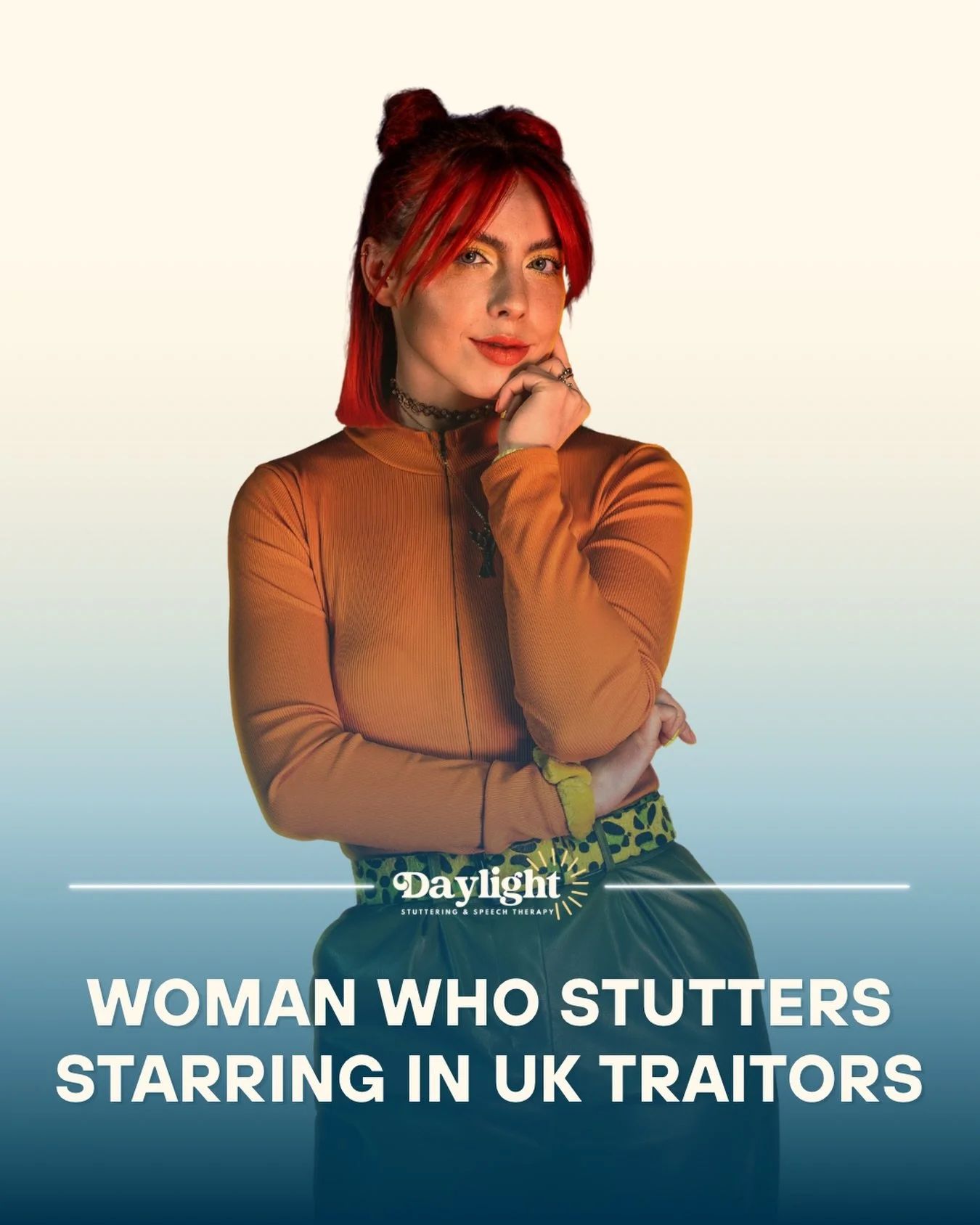 Stuttering Spotlight!🌟
Jessie, a woman who stutters, is appearing on The Traitors UK.
➡️Check her out: @jessierouxhair 
People who stutter are often underrepresented or edited out of media spaces. Her presence on a major reality TV show matters. See
