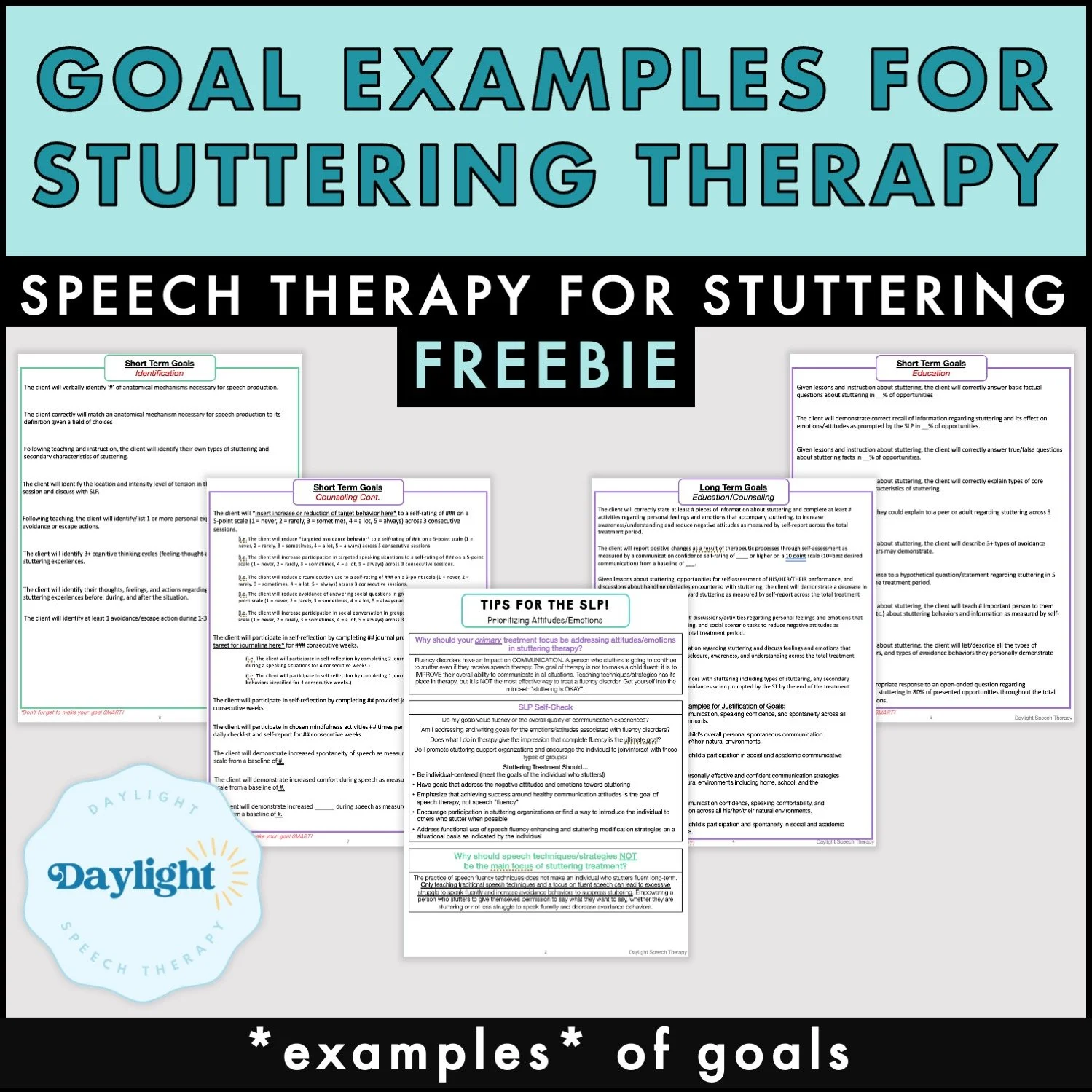 FREE Stuttering Therapy Example Goals | SLP Resource
