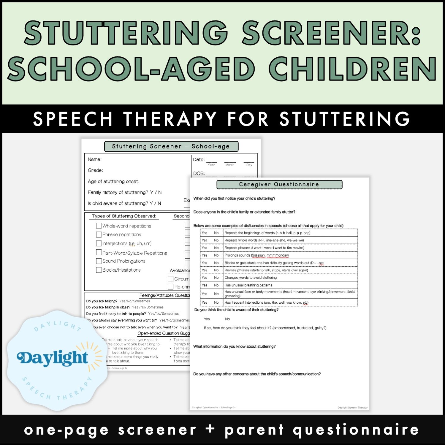One-Page Screener for School-Age Children Who Stutter