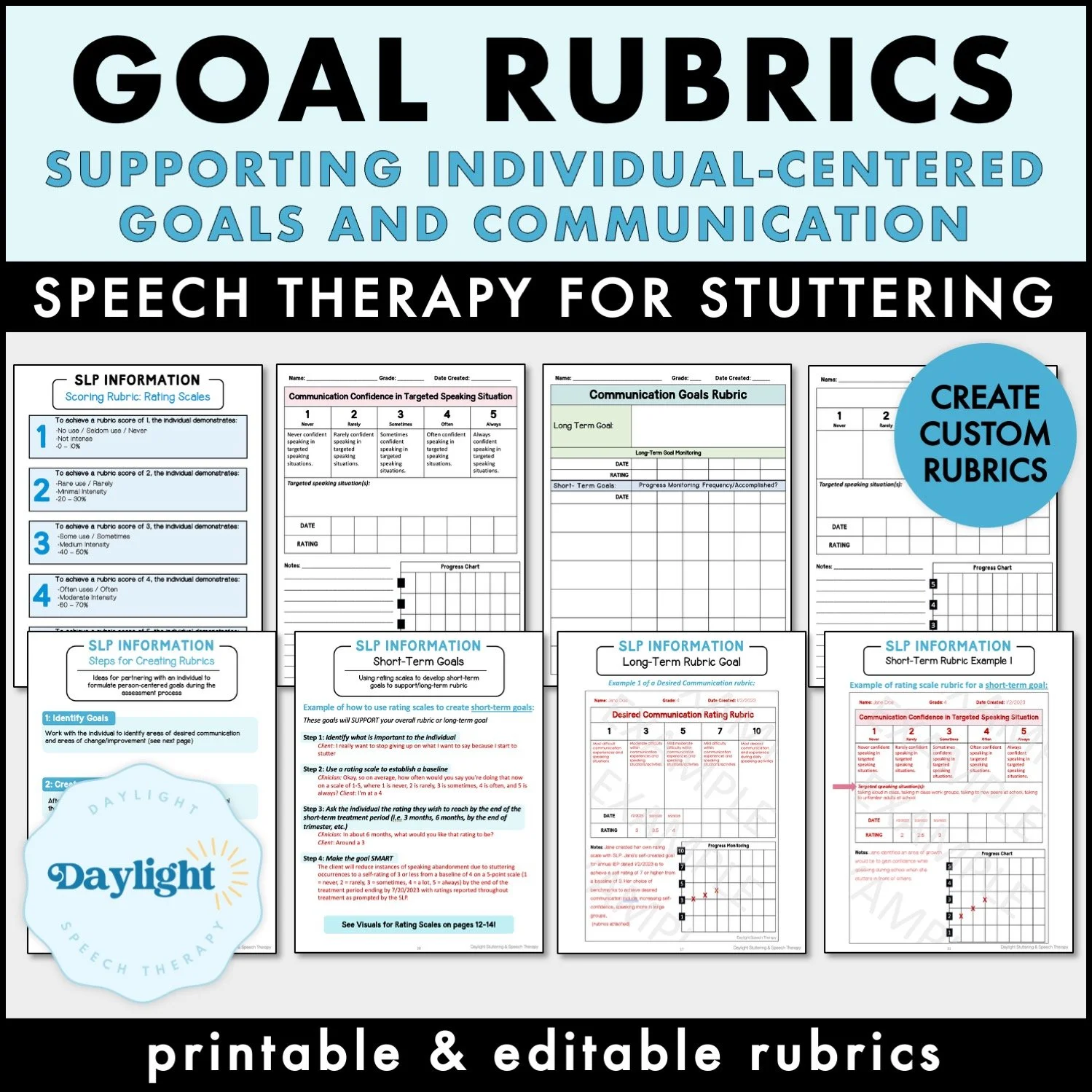 Speech Therapy Goal Rubrics for Stuttering Therapy