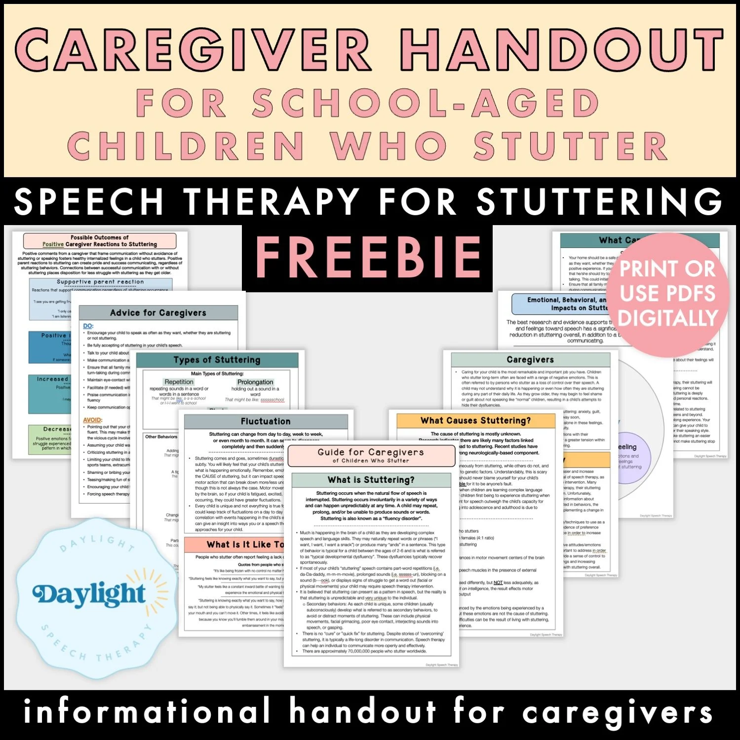 FREE Caregiver Handout for School-Age Children Who Stutter | SLP Resource