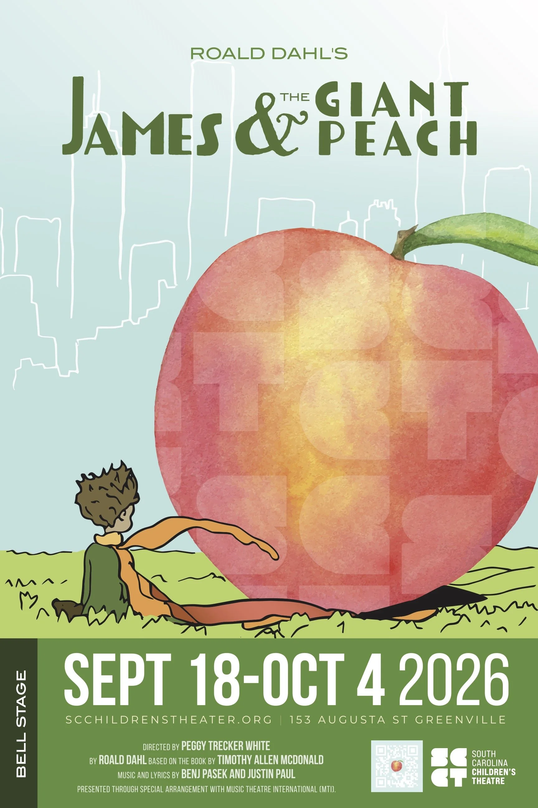 24x36 Poster for a school stage production of Roald Dahl's 'James and the Giant Peach'.
