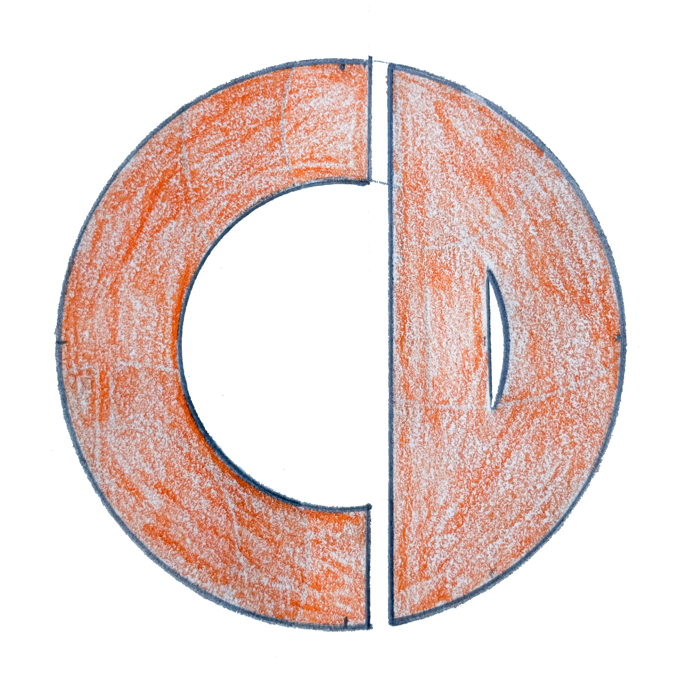 Hand-drawn orange letter C and D on a black background