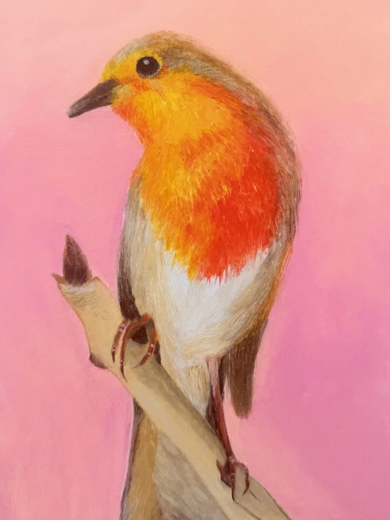 'Rotkehlchen' Fine Art Print - Oil Pastel Robin