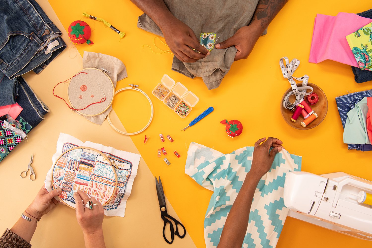 Hands sewing