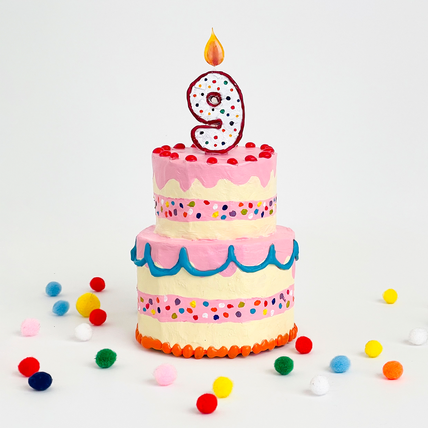 Paper maché cake with candle for Creativeubug's 9th Birthday