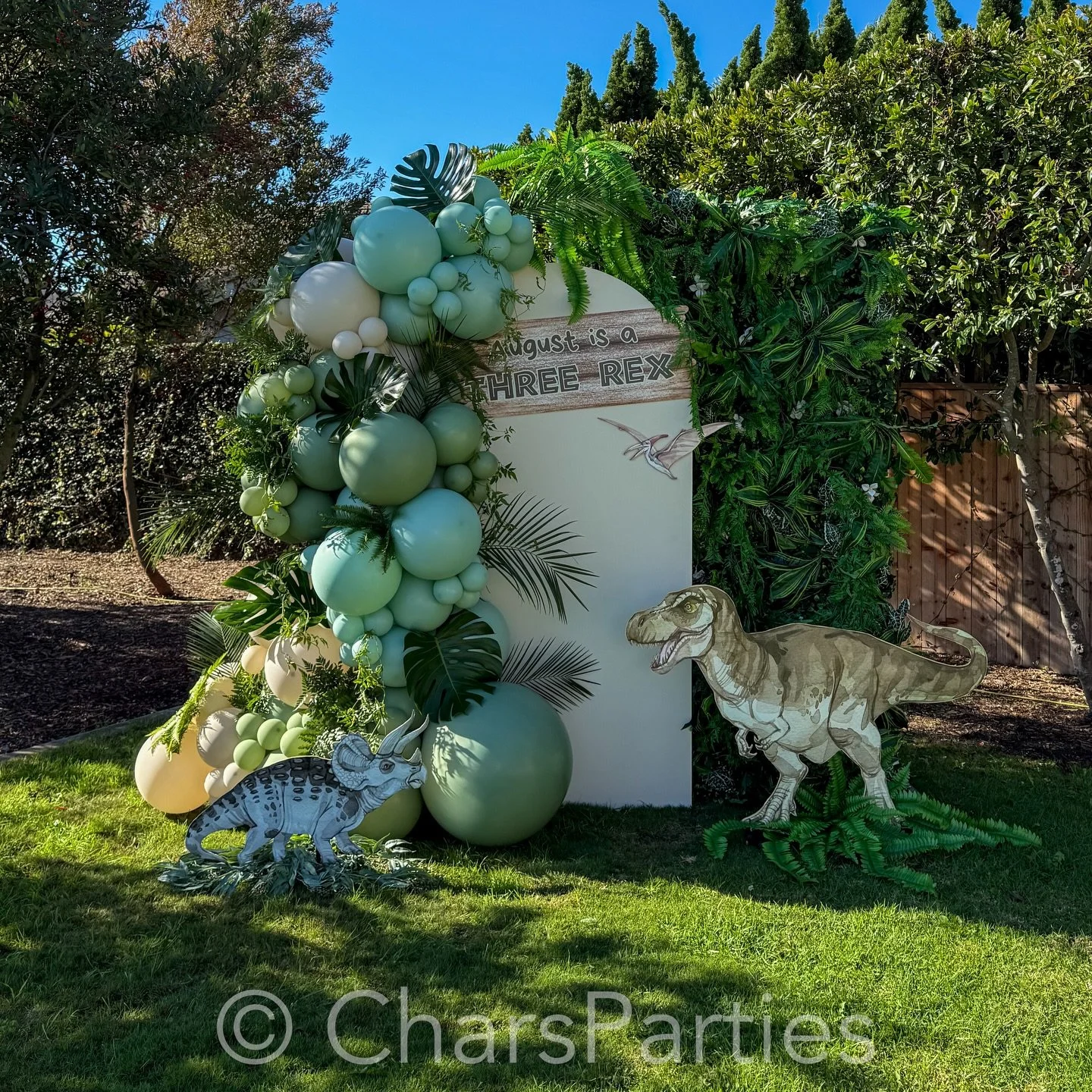 August is a THREE-Rex 🦖🦖🦖 
From a Make-your-own Stuffie station, to custom treats and Prehistoric Pancakes, this adorable Dino party had it all!
.
.
Design, rentals, props, and balloon styling @charsparties 
.
Tropical foliage backdrop wall @uback