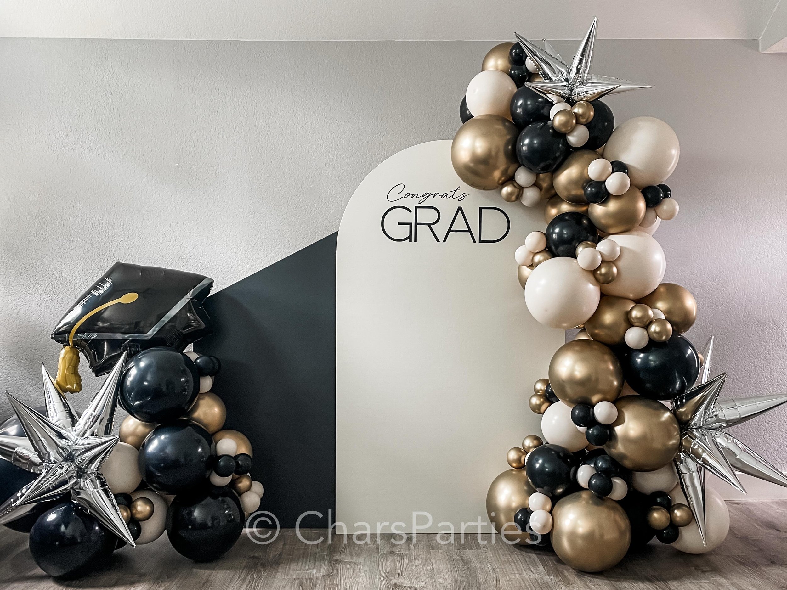 Congrats GRAD! 🎓🎓🎓
We are loving how this confetti styled balloon garland turned out! 
.
June dates are nearly booked - don&rsquo;t hesitate to book decor for your grad party! With Grab and Go Backdrop Packages starting at just $400, and full serv