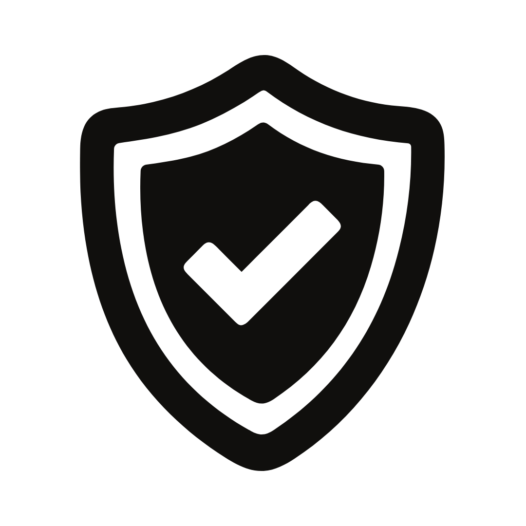 Shield icon with a checkmark in the center, representing security or protection.