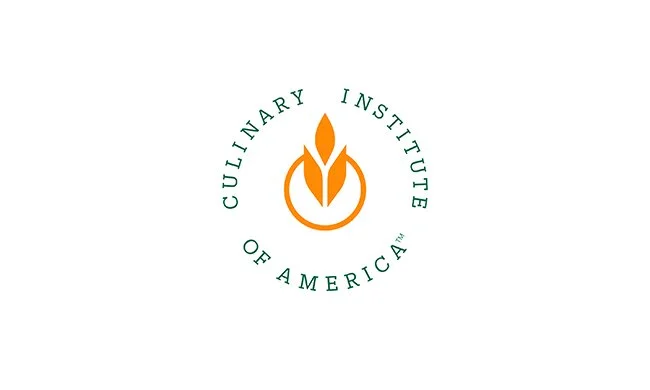 Logo of the Culinary Institute of America featuring an orange flame and green text.