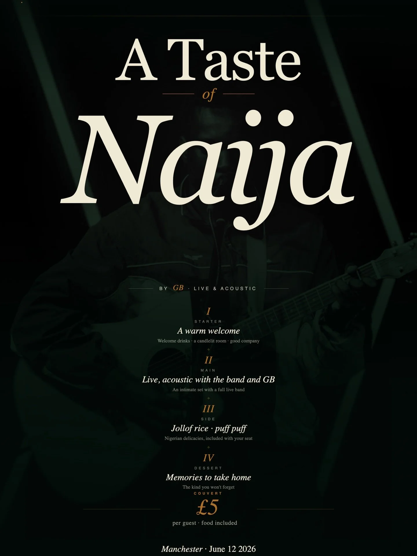 An intimate night of live music, storytelling and authentic Nigerian food 🥘 

Tickets live now via link in bio 🎟️