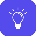 Icon of a light bulb on a purple background.