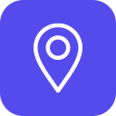A purple icon with a white map pin or location marker symbol.