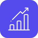 Icon of a graph with an upward trending arrow, representing growth or progress.