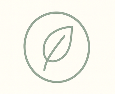 Simple outline of a leaf inside a circle, representing eco-friendly or nature.