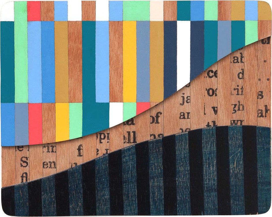 Meander 1 Acrylic & print transfer on plywood 20.5 x 25.5 cm SOLD