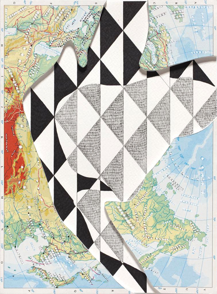 Misplace 2 Acrylic & permanent ink
on paper & found map 40 x 34.5 cm SOLD