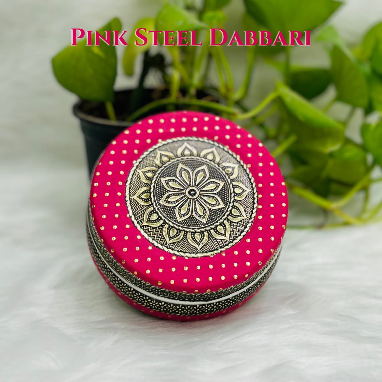 Meenakari steel tiffin pink