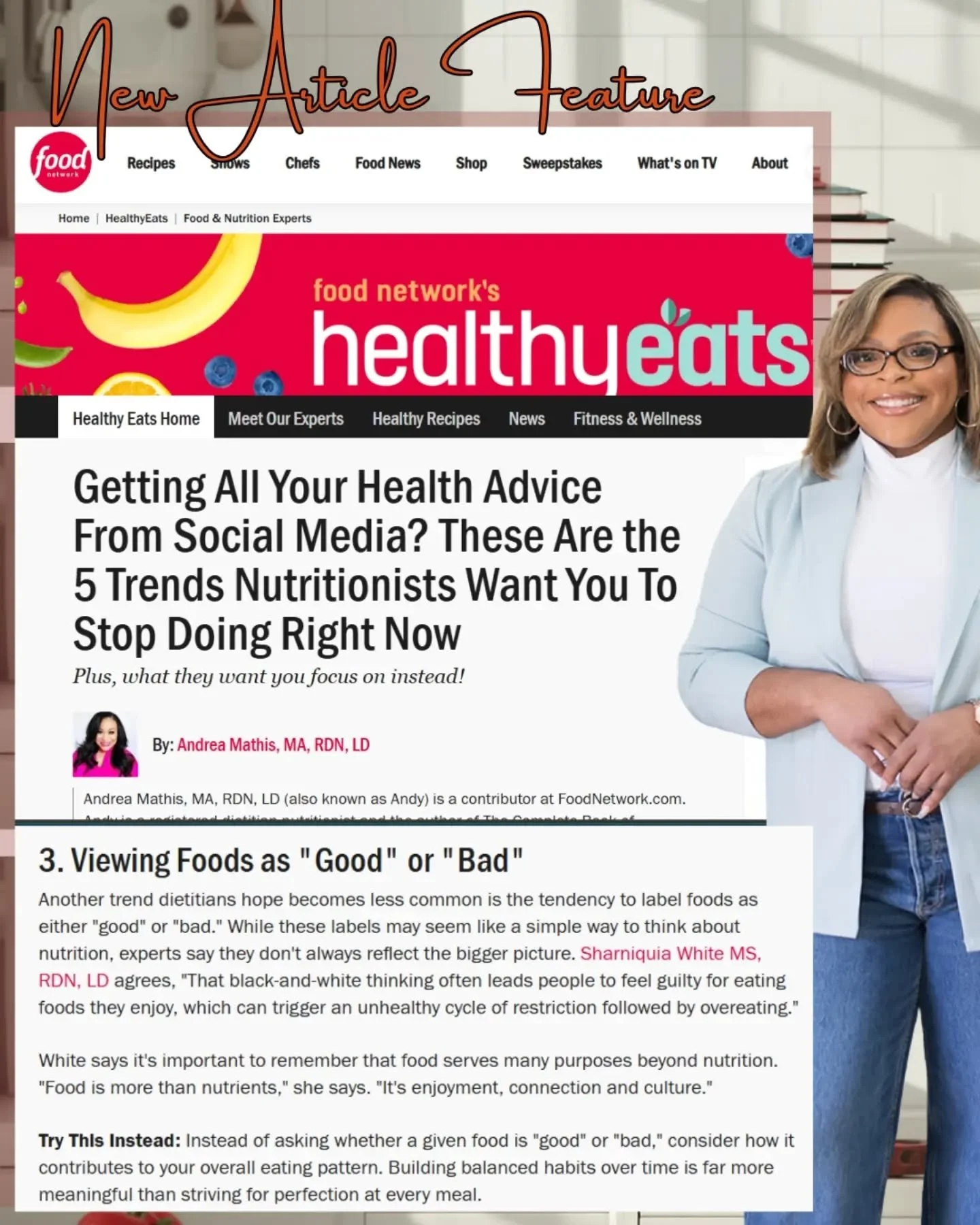 Nutrition trends come and go, but evidence-based nutrition never goes out of style.

I was honored to be featured in this Food Network article, where I joined fellow registered dietitians to discuss some of today's most talked-about health trends, an