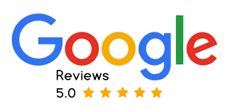Google reviews logo with a 5-star rating and a 5.0 score.