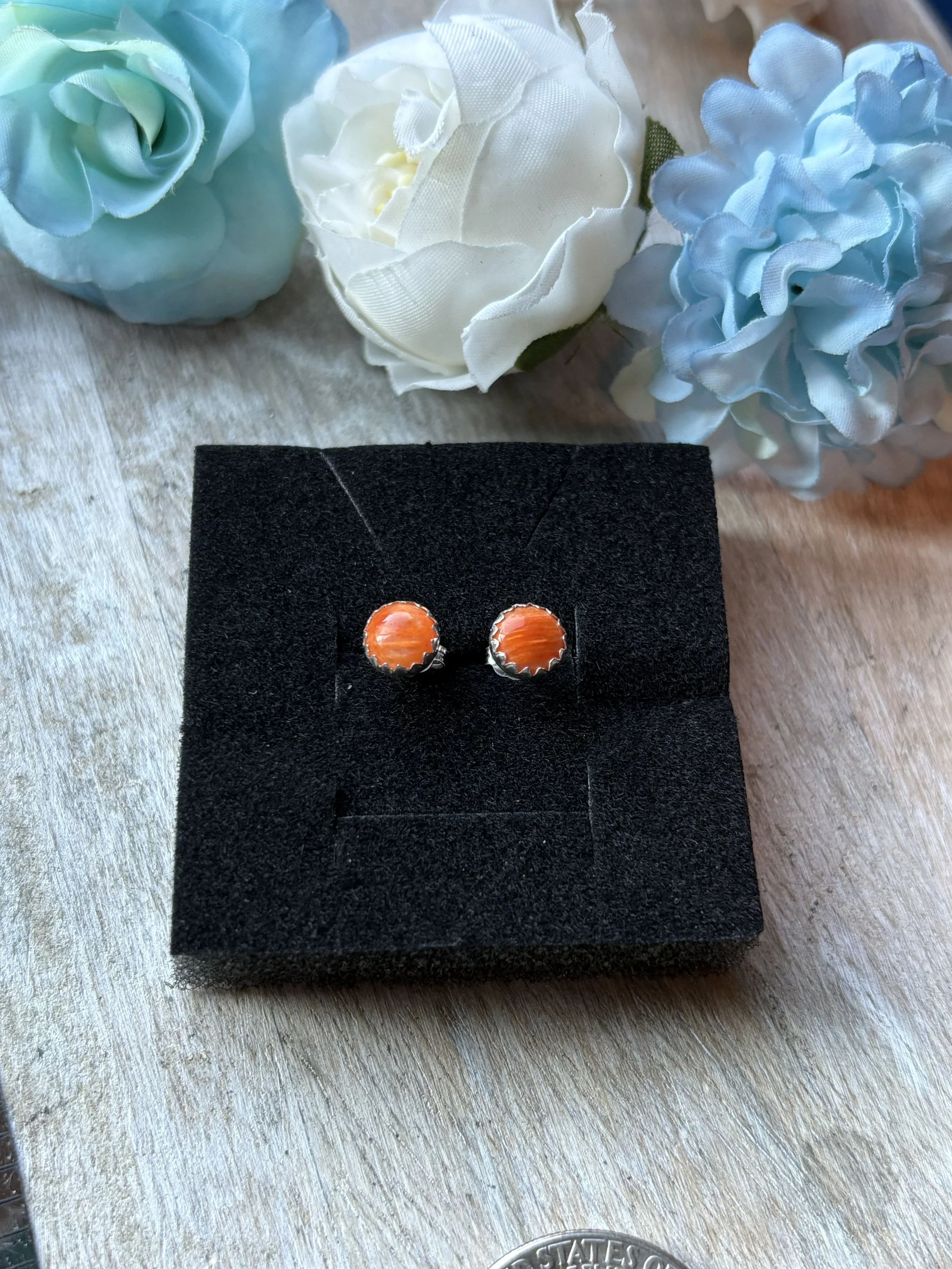 Orange Spiny Stud Earrings 6mm