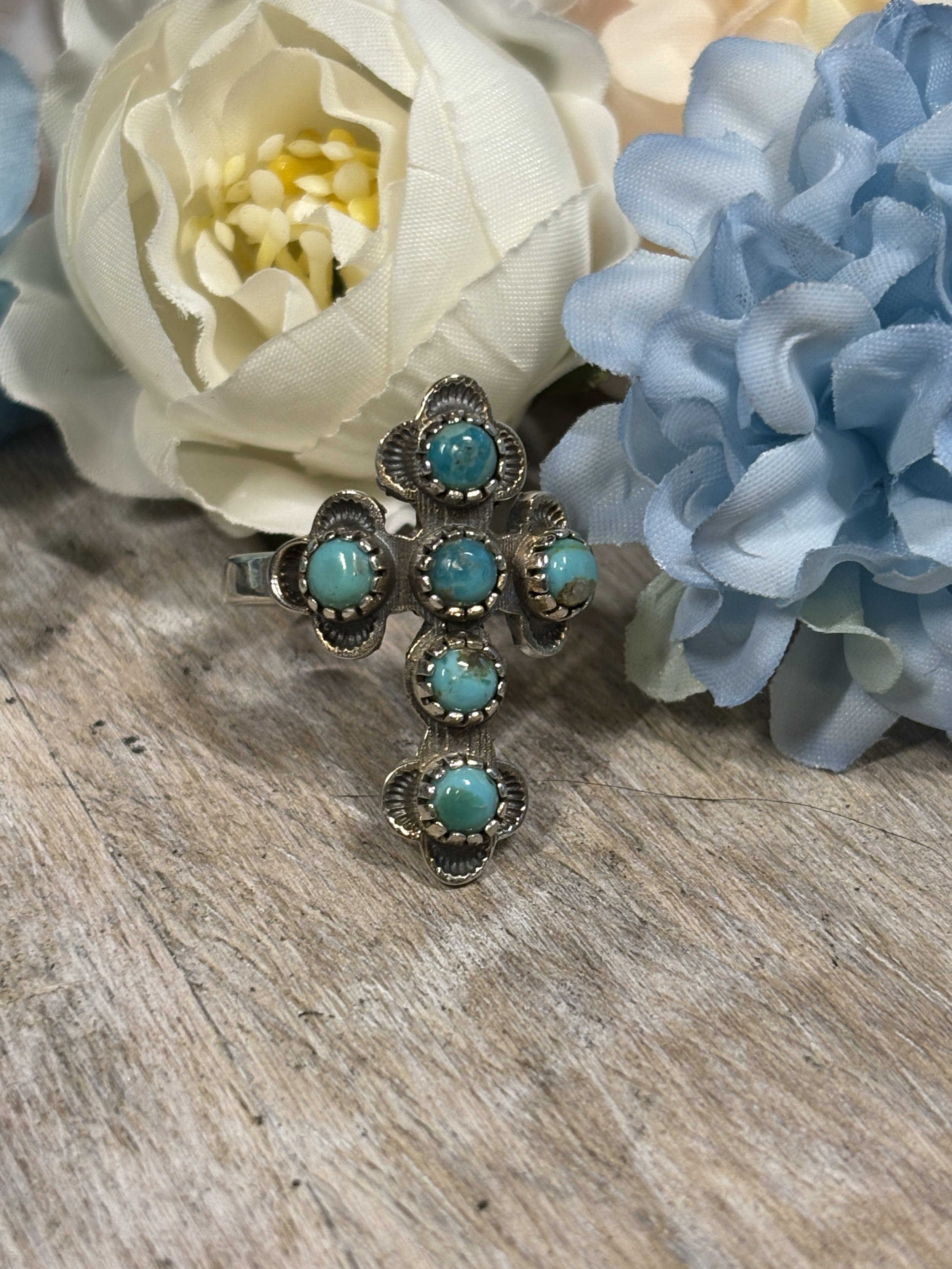 Kingman Turquoise Cross Ring size 9