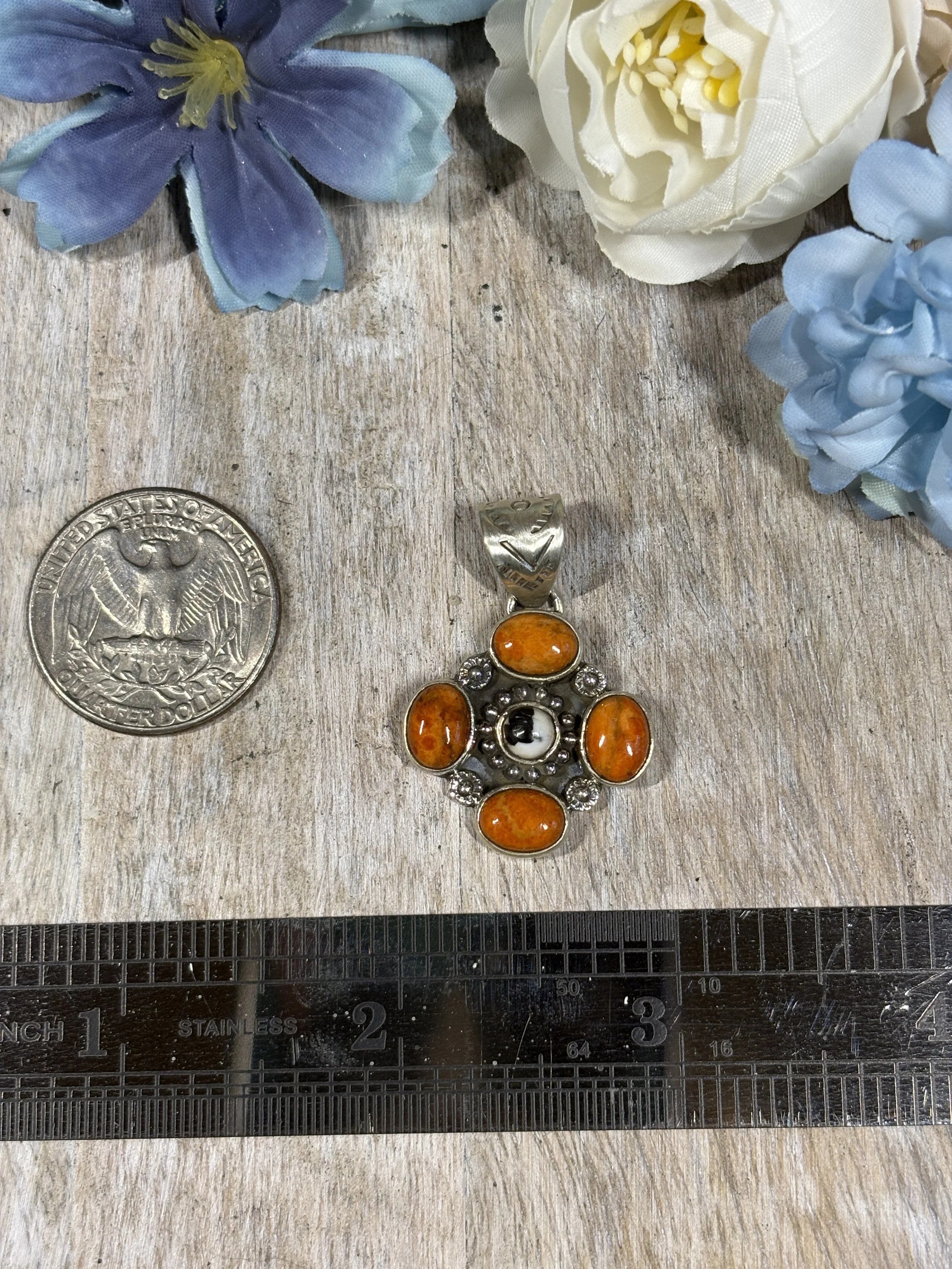 Apple coral white buffalo pendant 1.JPG