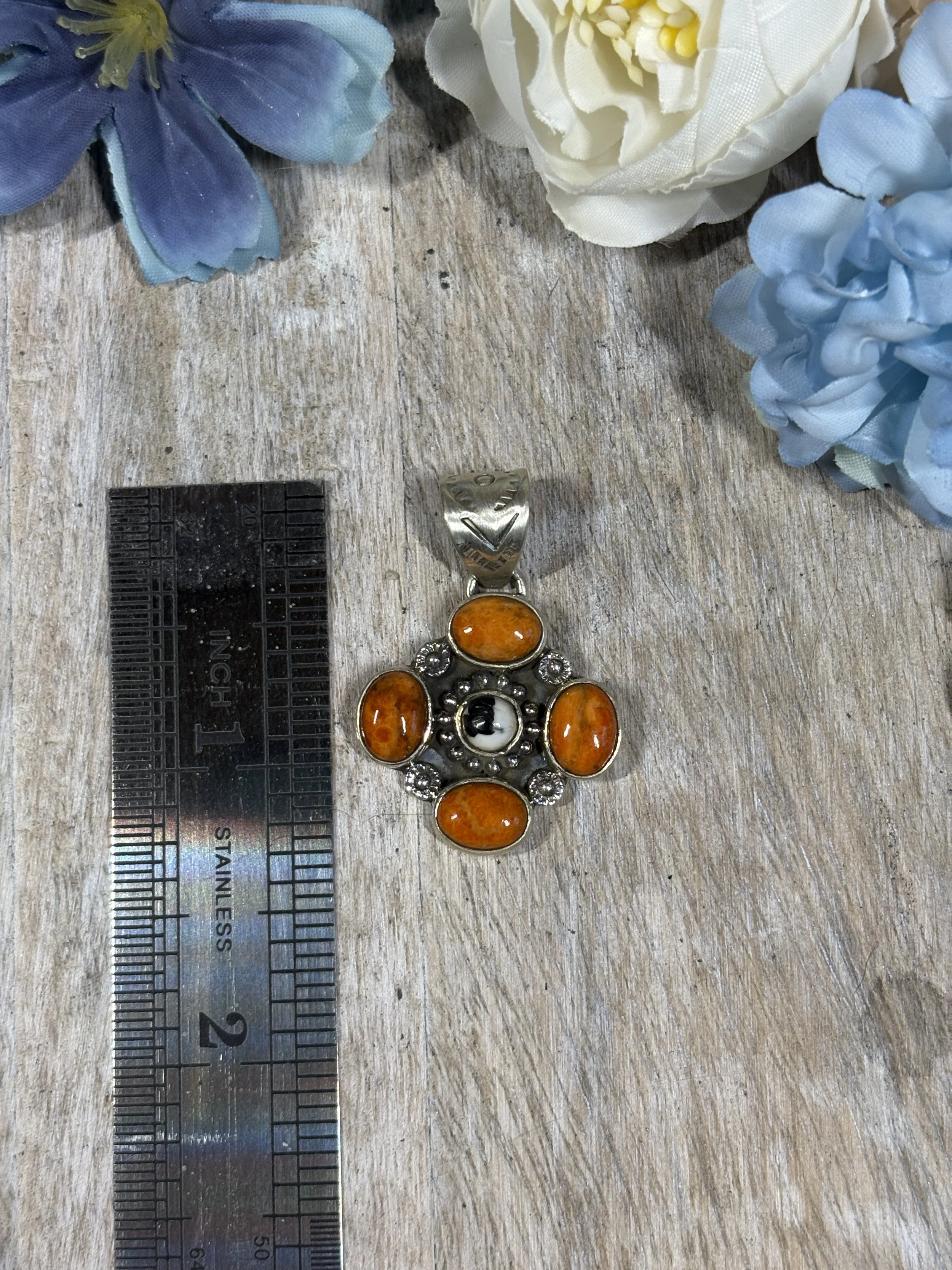 Apple coral white buffalo pendant 3.JPG