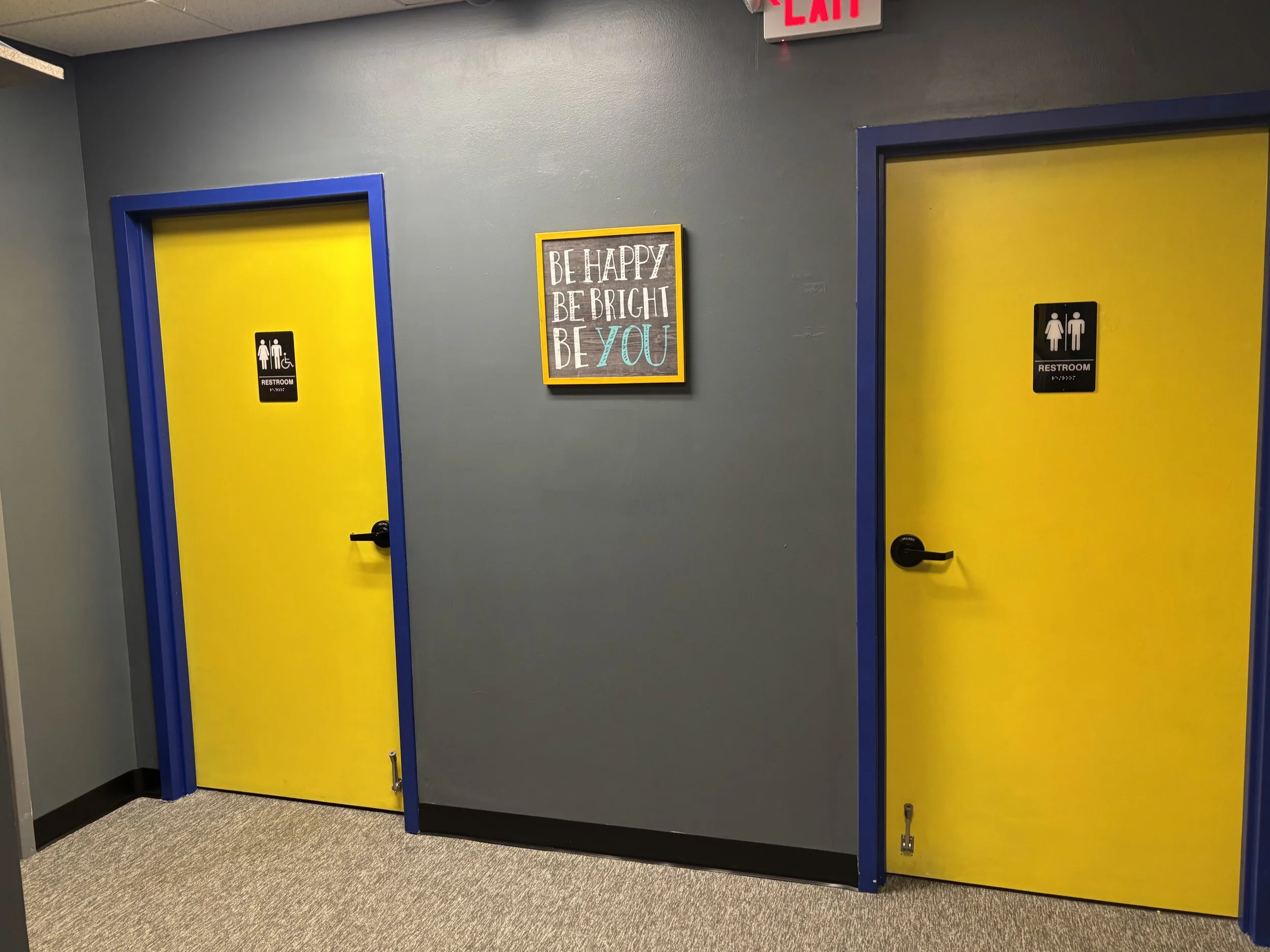 Upstairs unisex restrooms