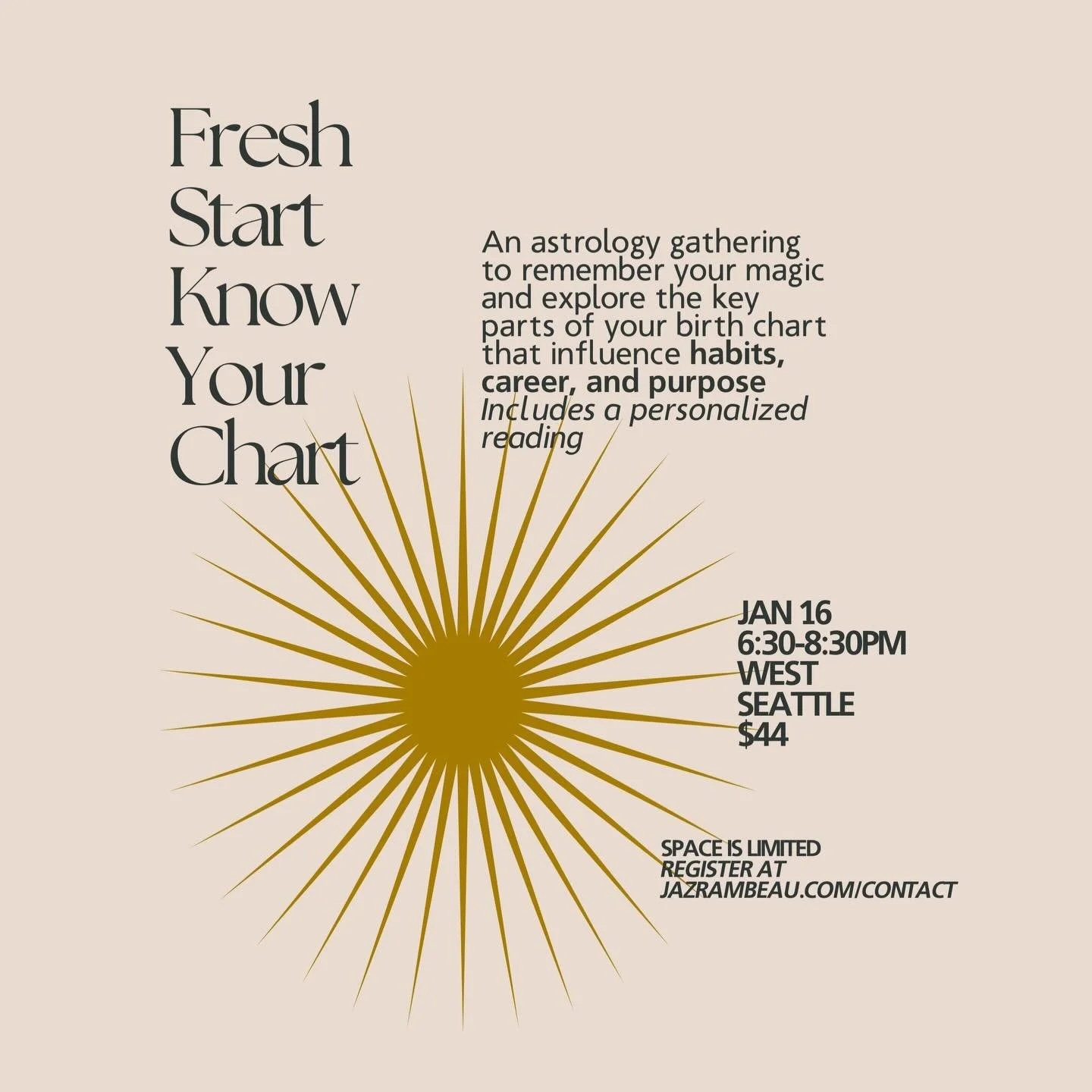 Meet your goals in 2026 through the self-love and clarity of astrology 💫

Join us for our 8th annual Fresh Start Know Your Chart Party. I&rsquo;ll teach about the houses &amp; planets that influence your habits, career, and purpose. Then I&rsquo;ll 