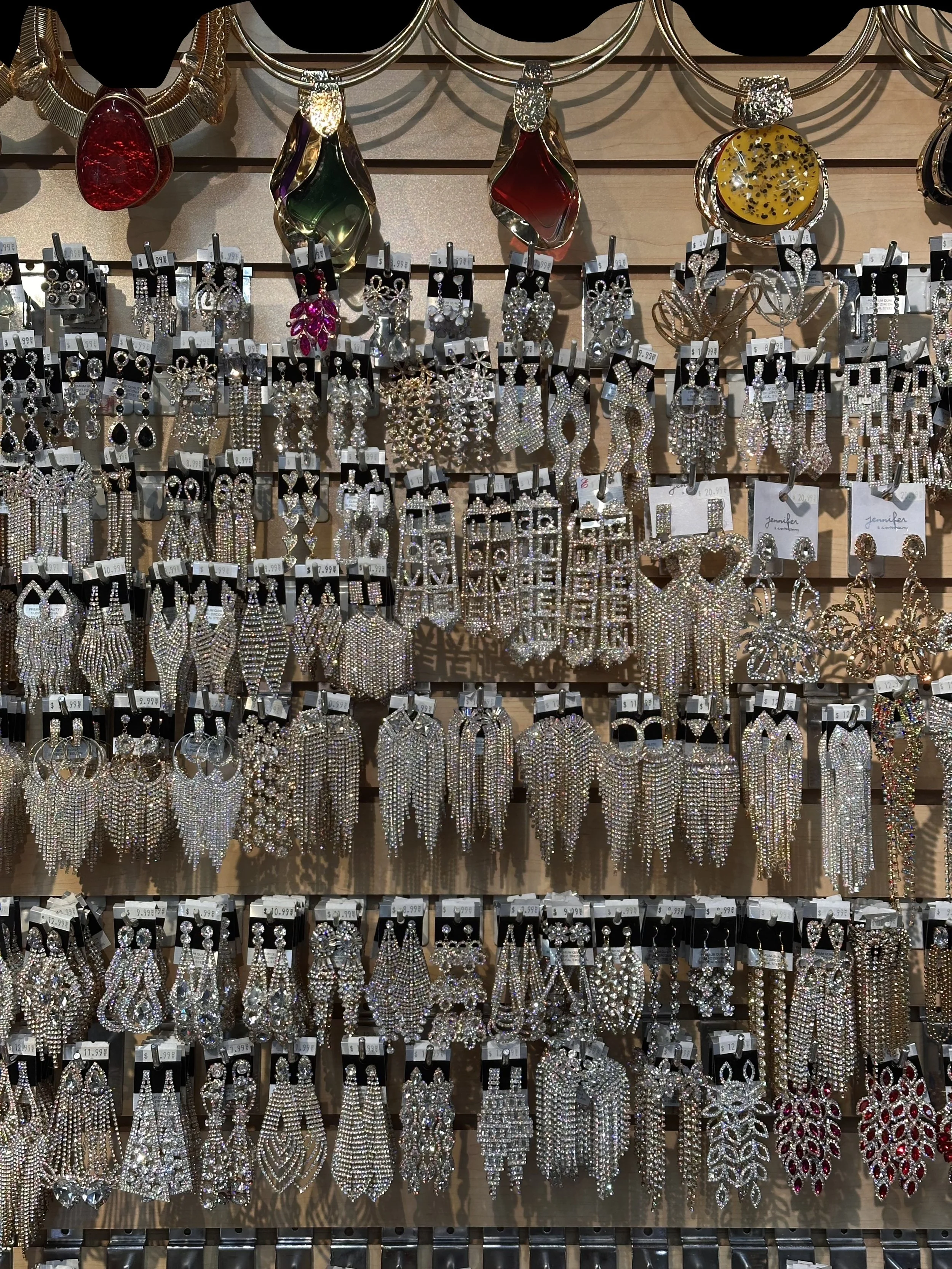 a wall of silver jewlery