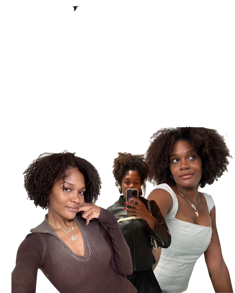 three images of a black woman posing with curly hair