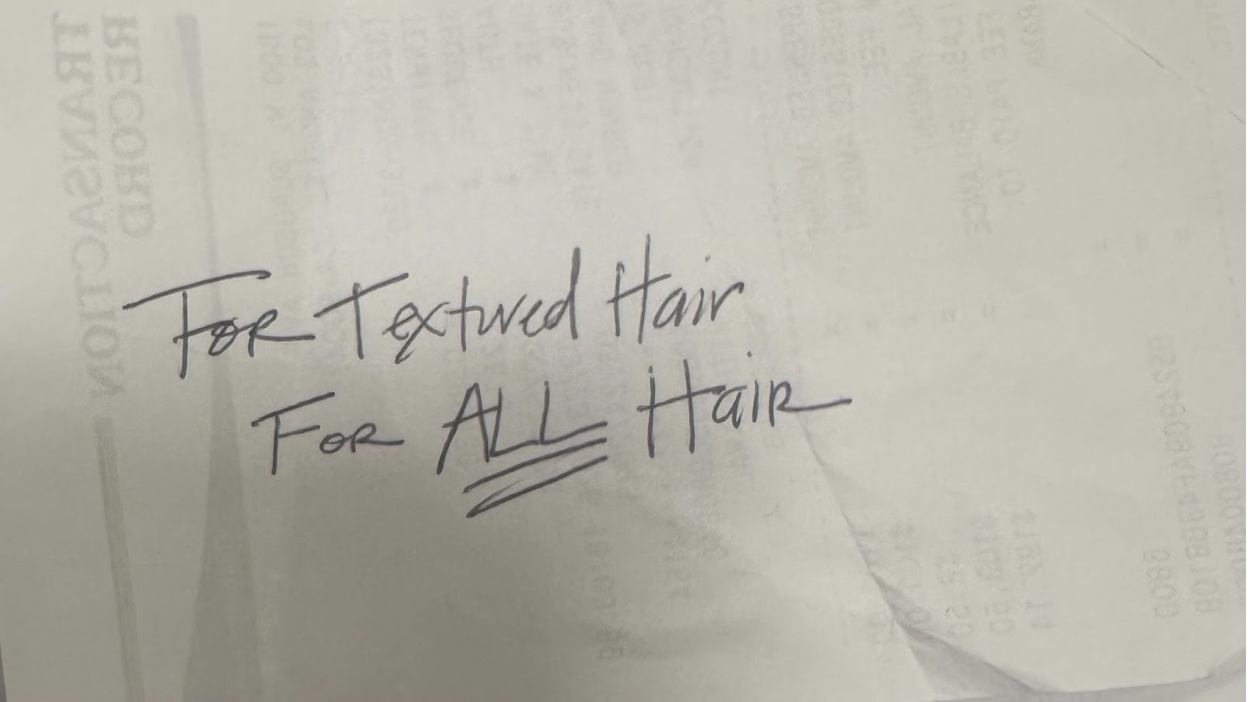 hand written note that reads 'for textured hair, for all hair'