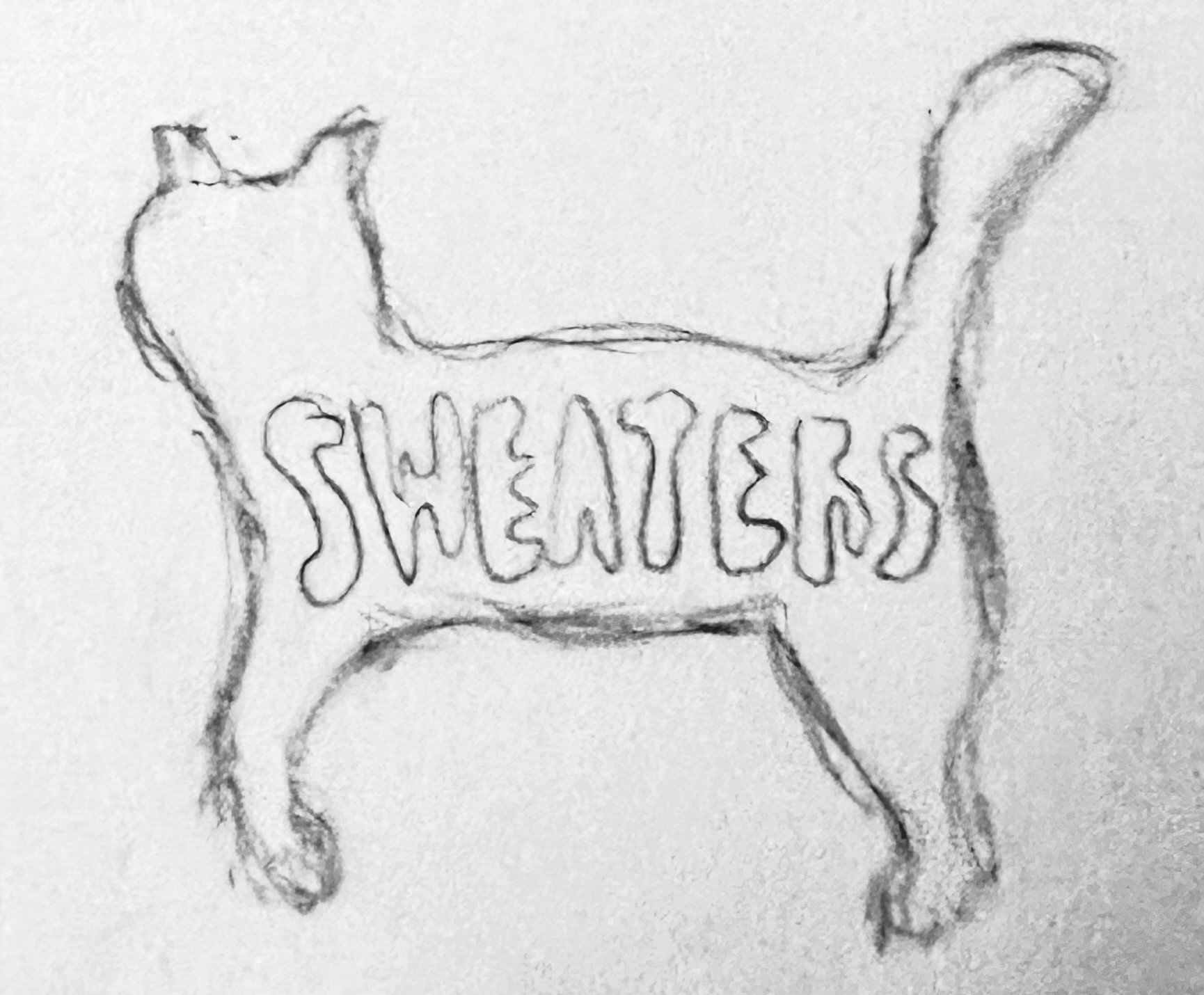 This is a rough sketch of one possible cat form. I pictured this as something that could adapt to different cat positions and that could work standing up or hung on a wall.