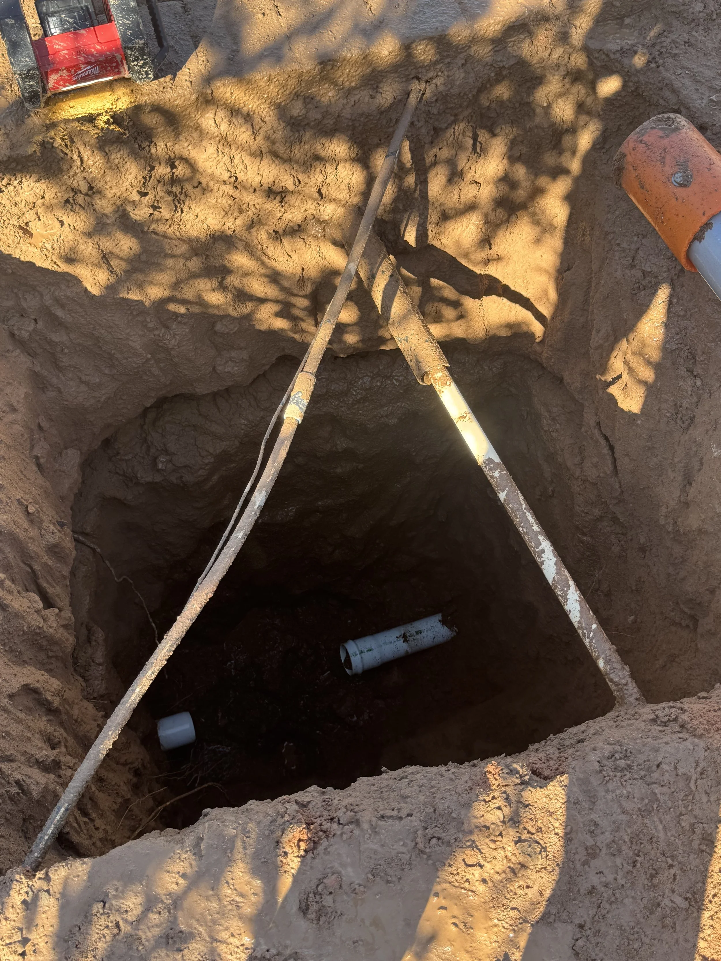 Broken sewerline exposure approx. 8'- Gilbert Az