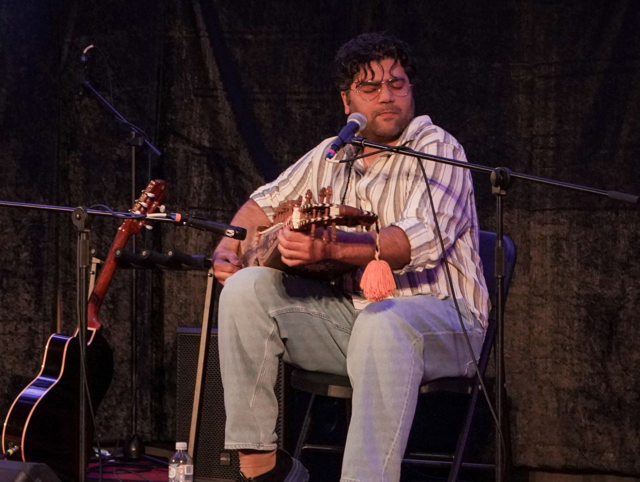 Musician playing a traditional string instrument on stage
