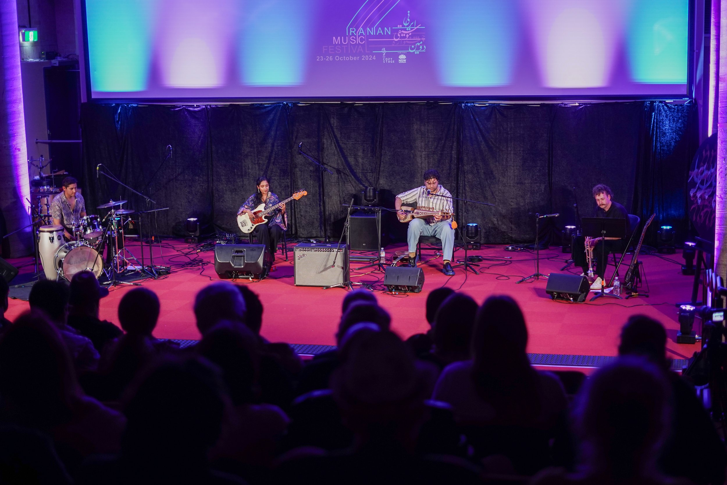 Musicians performing on stage at the Iranian Music Festival, October 2024.